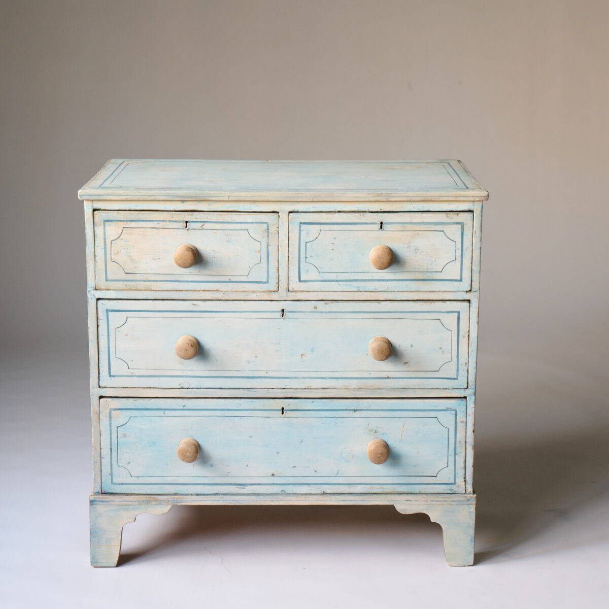 19th Century English Chest of Drawers with Blue Hand Painted Decoration