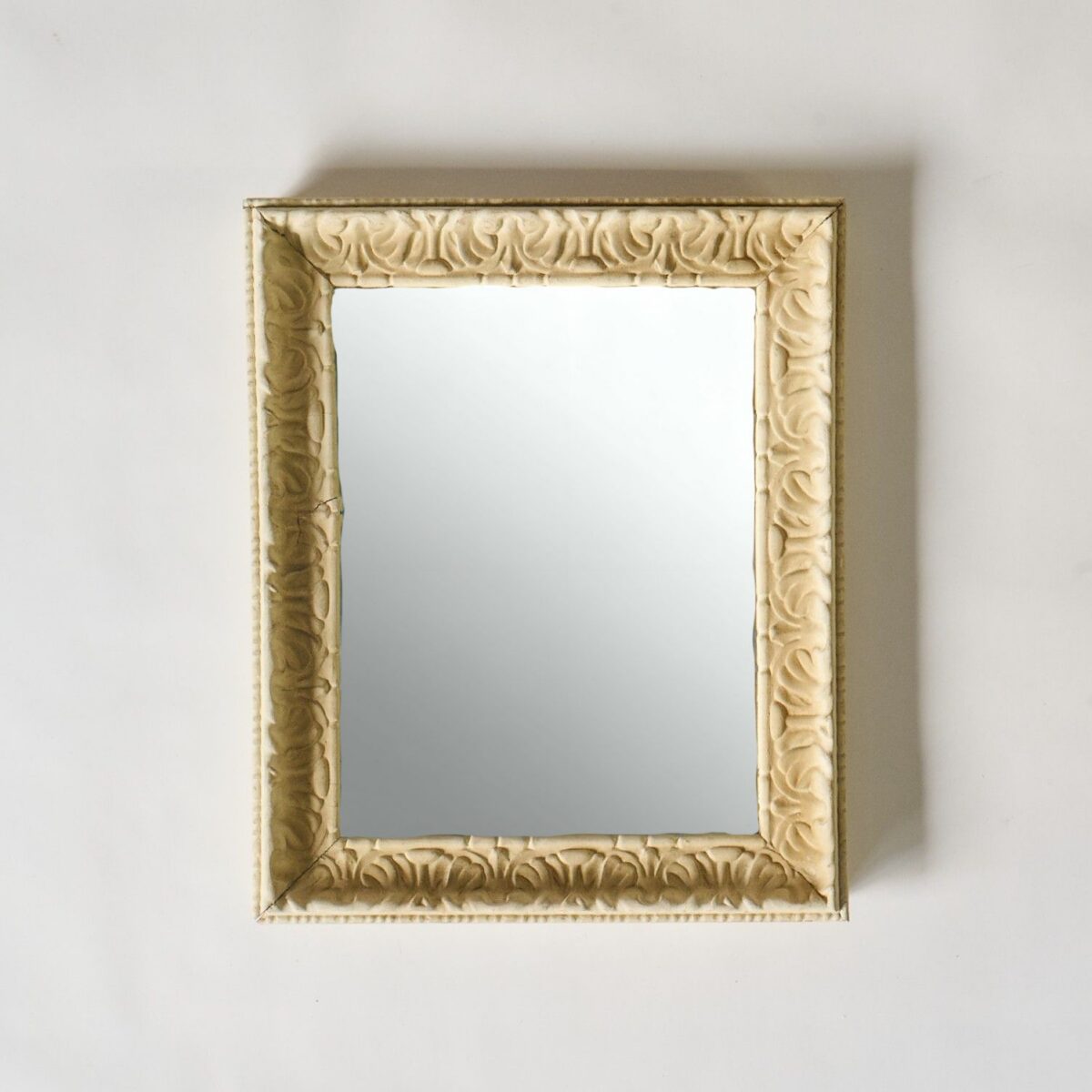 Art Deco French White Stucco Framed Mirror