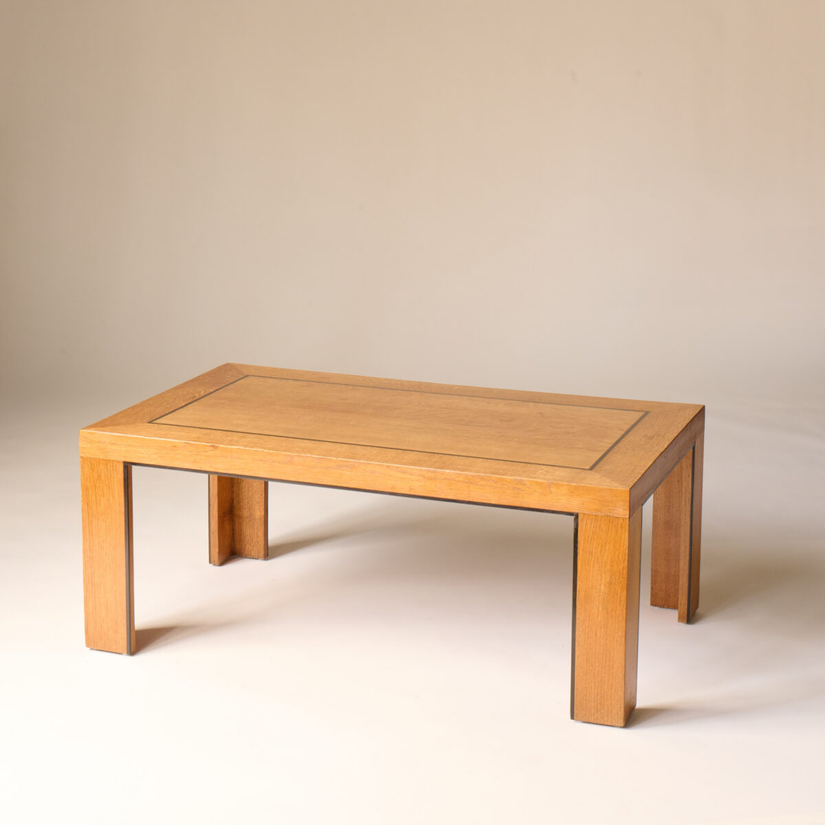 Mid-Century French Oak Coffee Table with Black Inlay