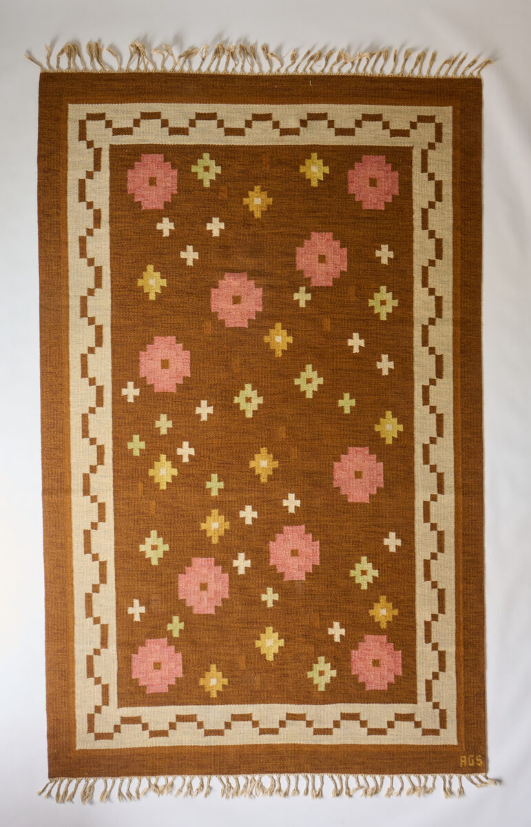 Vintage Swedish Signed Flat Weave Rug, Signed