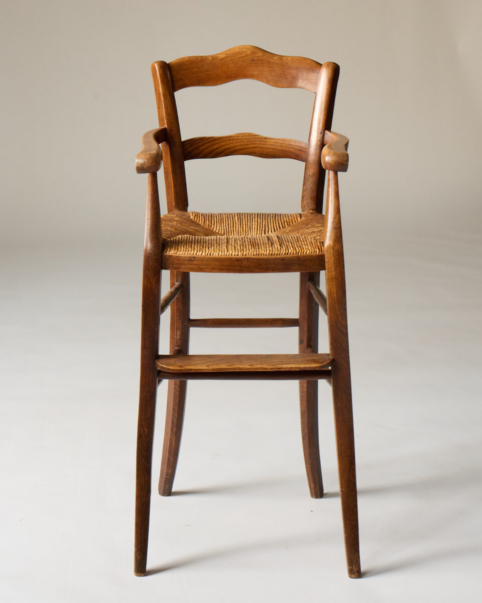 19th Century French Walnut High Chair with Rush Seat
