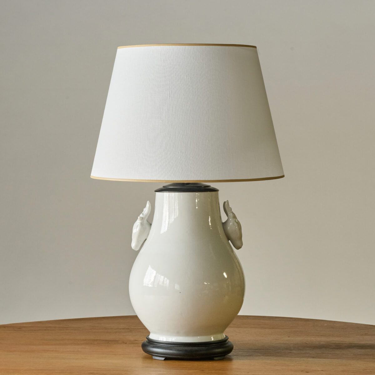 20th Century Ceramic Pot Lamp with Deer Head Accents