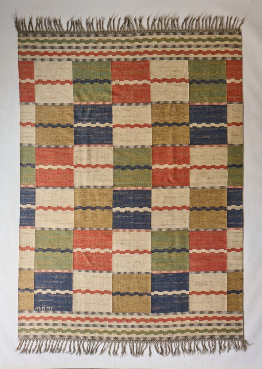 Vintage Swedish Flat Weave Rug, Signed