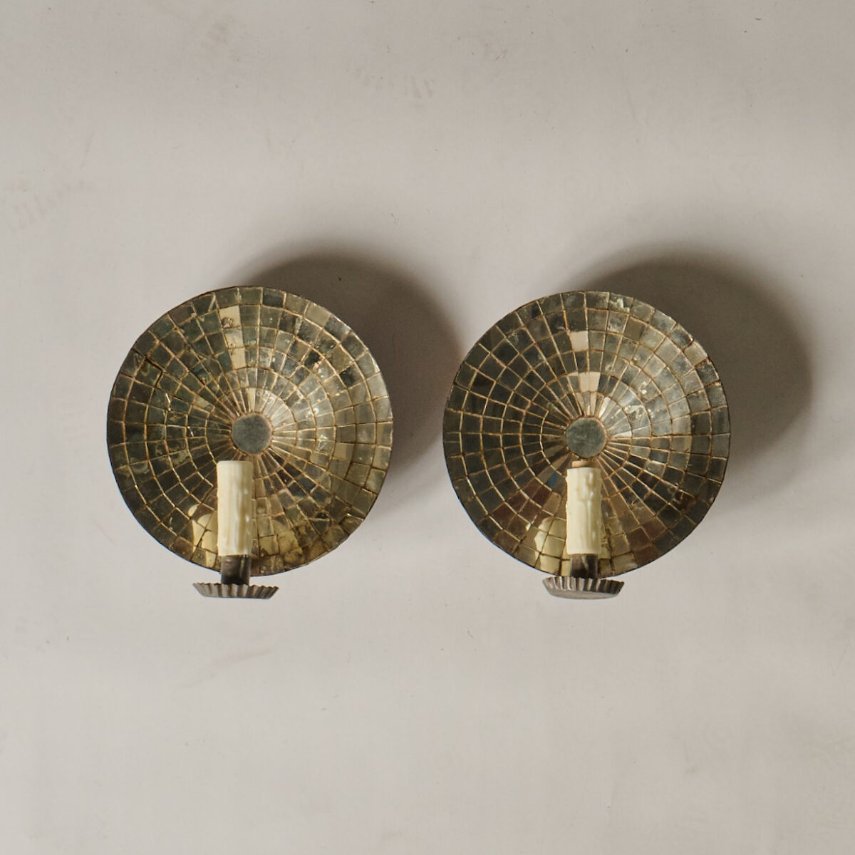 Pair of Colonial Style Mirrored Sconces with Tole Bodies and Arms
