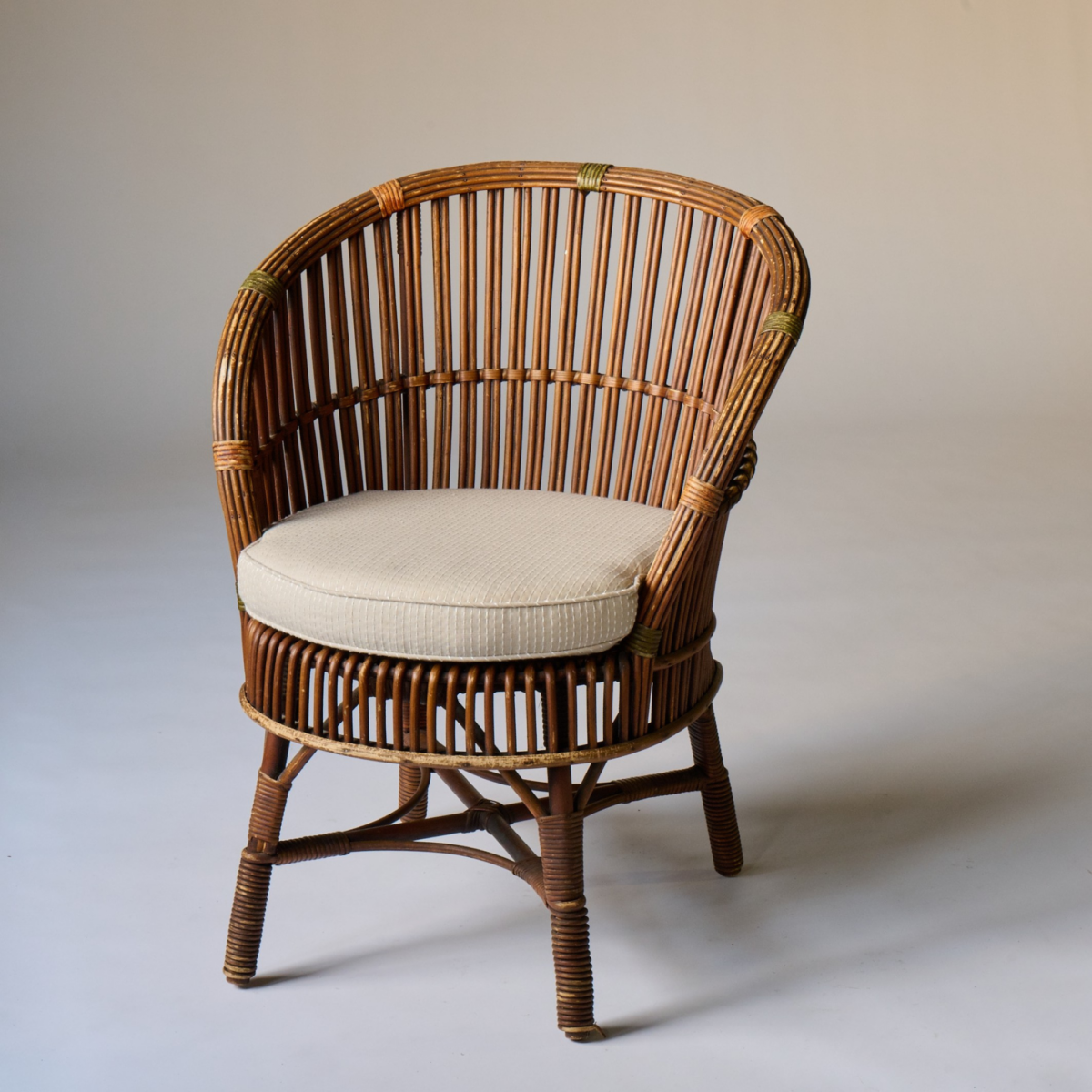 Petite Stick Wicker Chair with Custom Cushion, American
