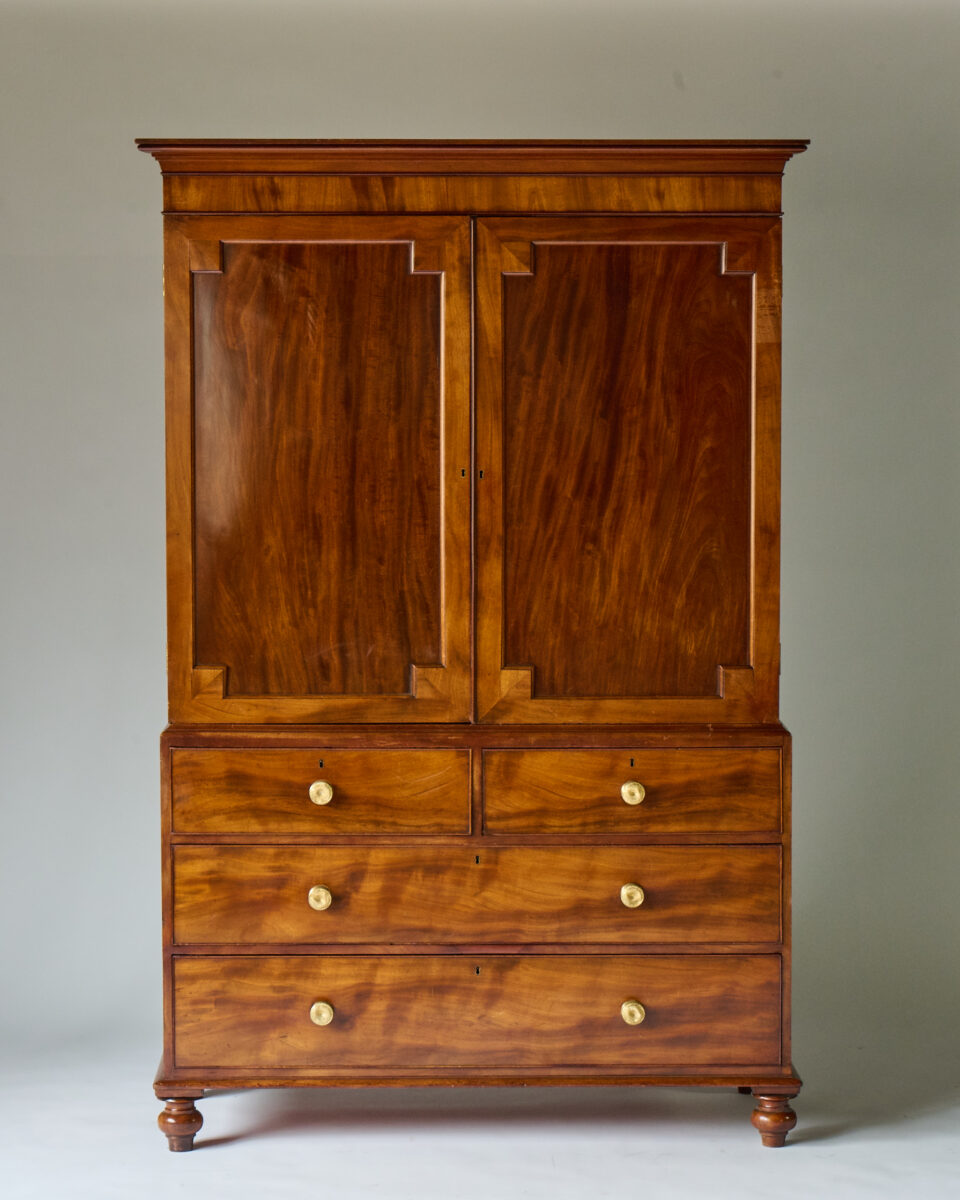 English Mahogany Armoire with Decorated Brass Knobs