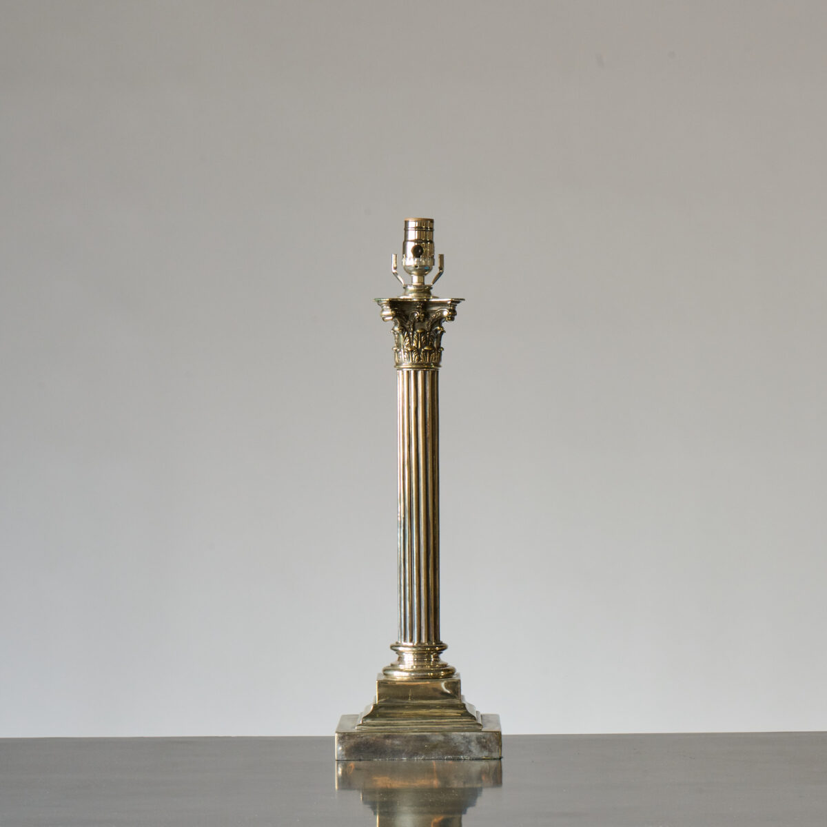 Large Silver Plated Corinthian Column Lamp
