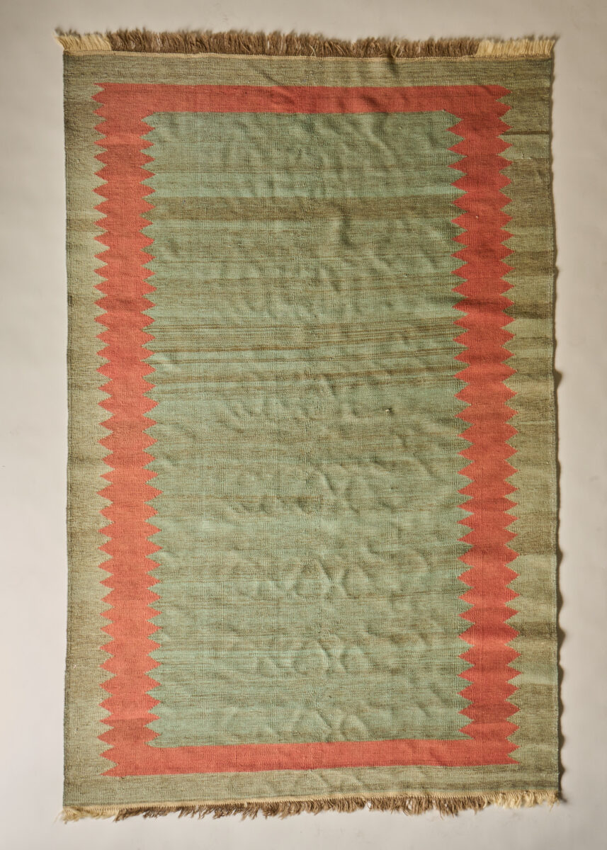 Vintage Swedish Turquoise & Coral Kilim Rug