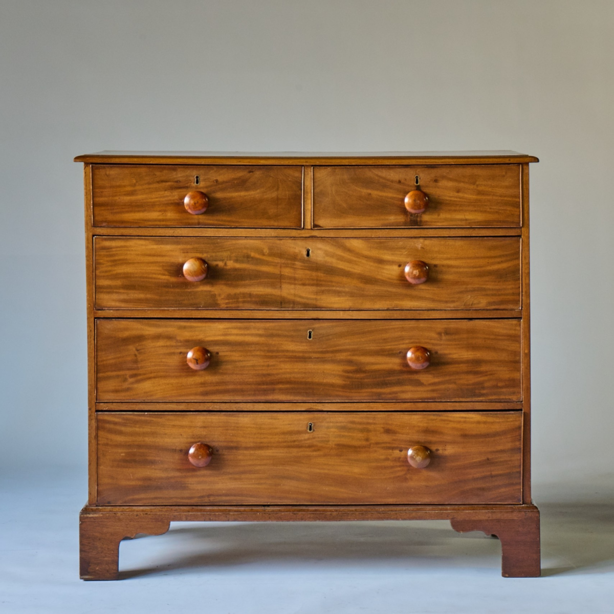 19th Century English Mahogany Chest with Wooden Knobs