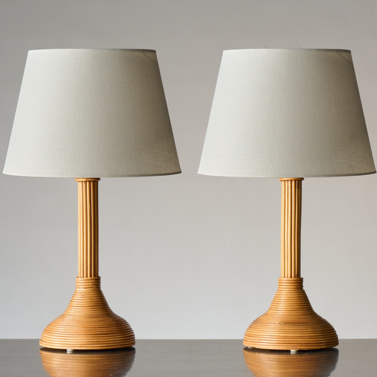 Vintage Rattan Spiral Table Lamps, Pair